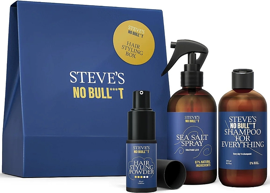 Набор - Steve's No Bull***t Hair Styling Box (shmp/250ml + h/spray/250ml + h/powder/35ml) — фото N1