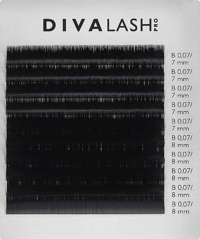 Вії для нарощування B 0.07 (7-8 мм), 10 ліній - Divalashpro — фото N1