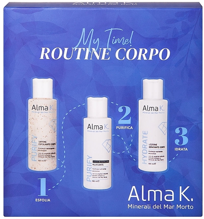 Набір - Alma K. My Time! Body Care Routine Kit (sh/gel/100 ml + soap/100 ml + b/lot/100 ml) — фото N1