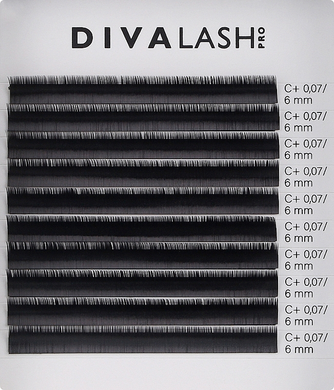 Вії для нарощування C+ 0.07 (6 мм), 10 ліній - Divalashpro — фото N1