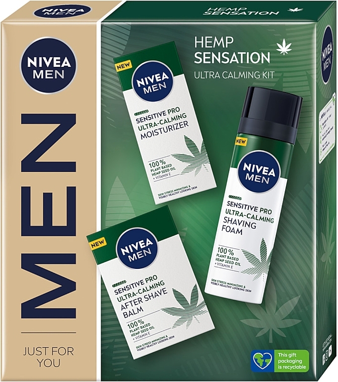 Набір - NIVEA Men Hemp Sensation Ultra Calming Kit (aft/sh/balm/100ml + sh/foam/200ml + f/cr/75ml) — фото N1