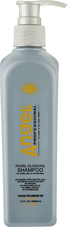 Шампунь, що надає сріблястий відтінок знебарвленому, блондированому і сивому волоссю - Angel Professional Paris Perl Glossing Shampoo — фото N1