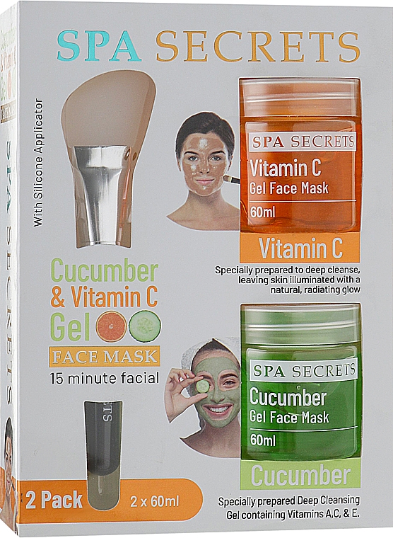 Набор - Spa Secrets Cucumber & Vitamin C Gel Face Mask (mask/60ml + mask/60ml + brush/mask/1pcs)