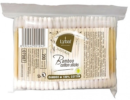 Палочки ватные в полиэтиленовой упаковке, 200 шт. - Mattes Lybar Bamboo Cotton Sticks — фото N1