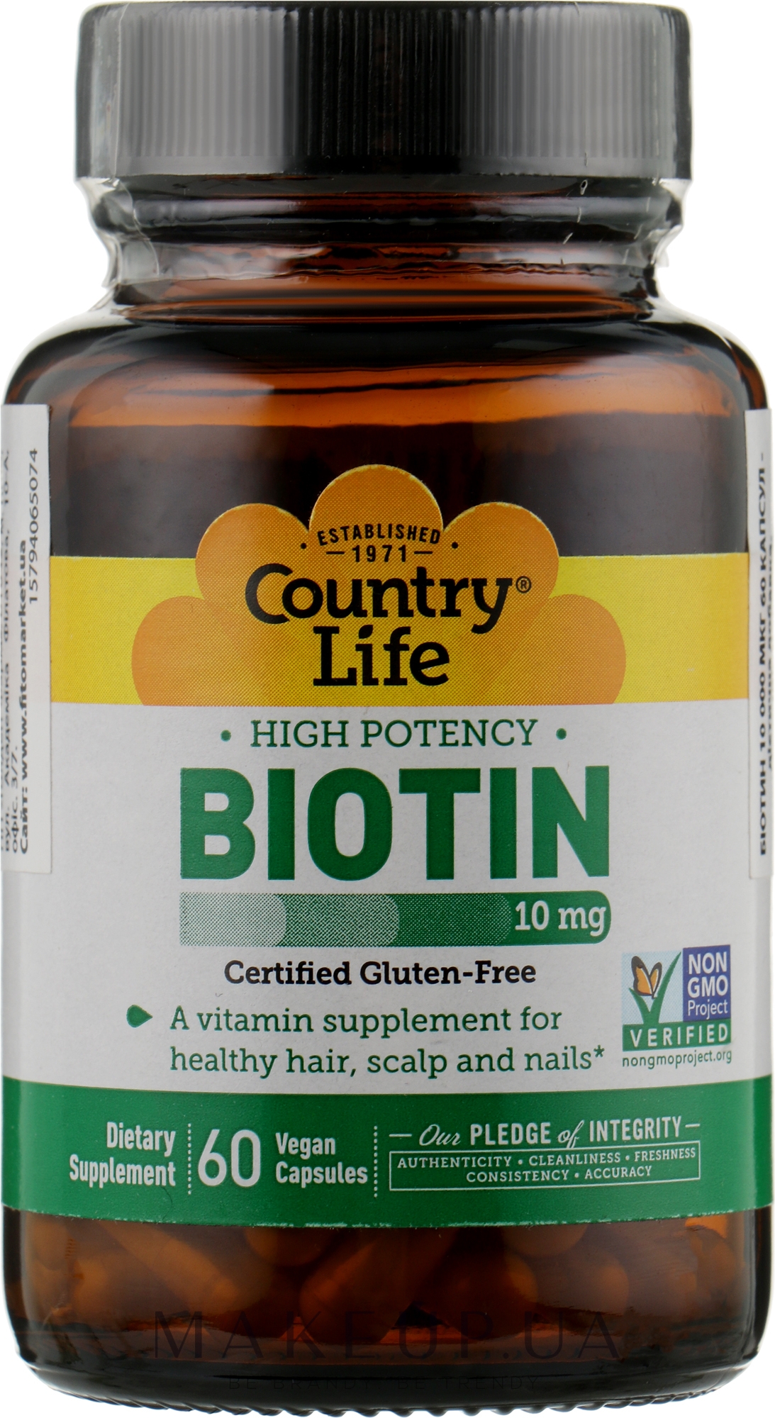 Біотин, 10000 мкг - Country Life Biotin — фото 60шт