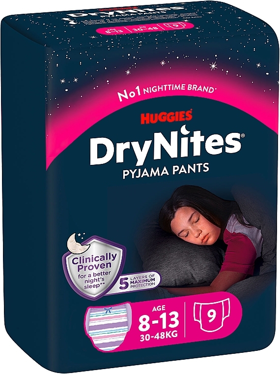 Трусики-подгузники "Dry Nights" для девочек (30-48 кг, 9 шт) - Huggies — фото N2