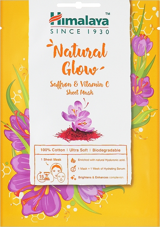 Тканинна маска для обличчя з шафраном і вітаміном С - Himalaya Herbals Natural Glow Saffron & Vitamin C Sheet Mask — фото N1