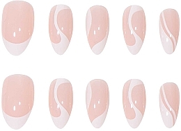 Накладні нігті білий французький манікюр із завитками, 24 шт. - Deni Carte Tipsy White French Swirl 9201 — фото N2