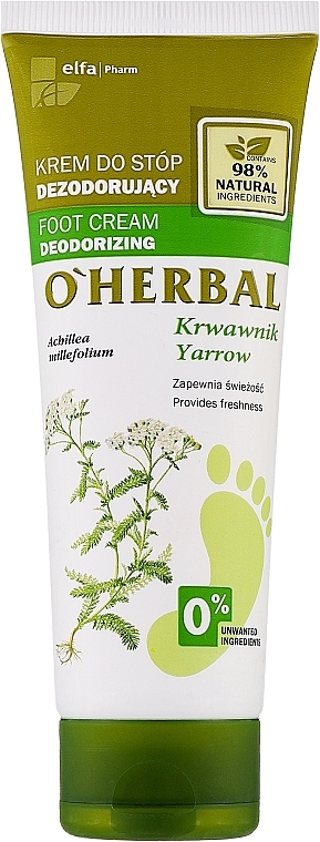 УЦІНКА Крем для ніг "Дезодоруючий" з екстрактом деревію - Elfa Pharm O`Herbal Foot Cream * — фото N1