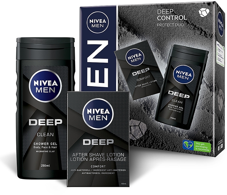 Набор мужской - NIVEA MEN Deep Control 2023 (sh/lot/100ml + sh/gel/250ml) — фото N2