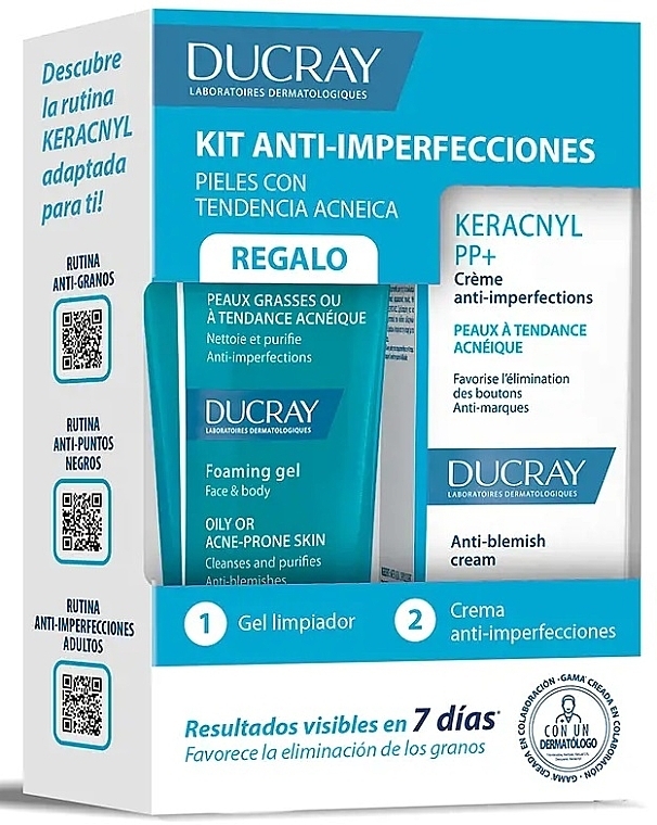 Набір - Ducray Keracnyl Anti-Imperfections Set (foam/gel/40ml + cream/30ml) — фото N1