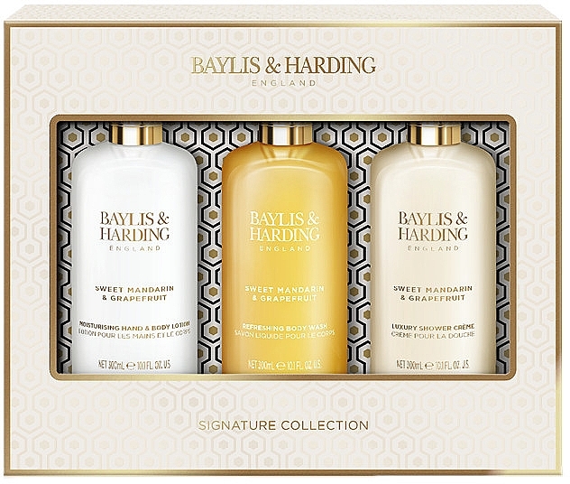 Набор - Baylis & Harding Sweet Mandarin & Grapefruit Luxury Bathing Essentials Gift Set (sh/gel/300ml + sh/cr/300ml + b/lot/300ml) — фото N1