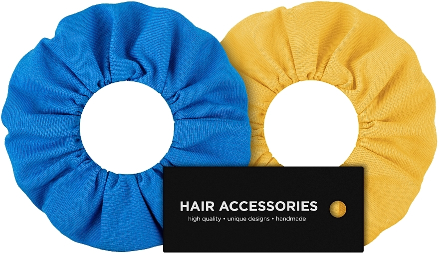 Набор резинок, трикотаж "Freedom" - MAKEUP Scrunchie Set Yellow and Blue — фото N1