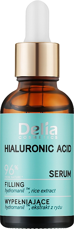Сироватка для обличчя, шиї та зони декольте з гіалуроновою кислотою - Delia Hyaluronic Acid Serum — фото N1
