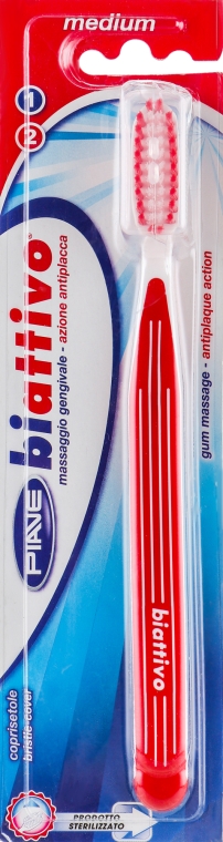 Зубная щетка "Biattivo", средней жесткости, красная - Piave Medium Toothbrush — фото N1