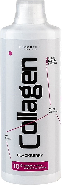 Диетическая добавка - Progress Nutrition Collagen Liquid + Biotin + Vitamin C Germany Blackberry — фото N1