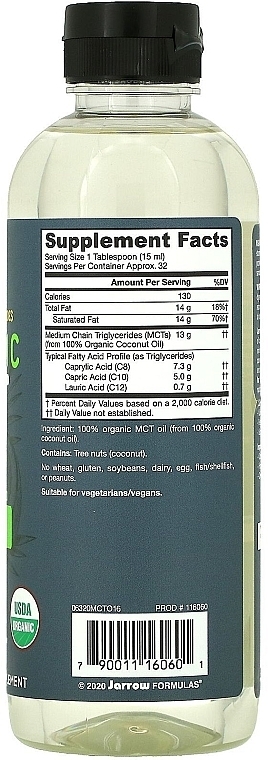 Харчові добавки "Олія СЦТ", органік - Jarrow Formulas Organic MCT Oil — фото N2