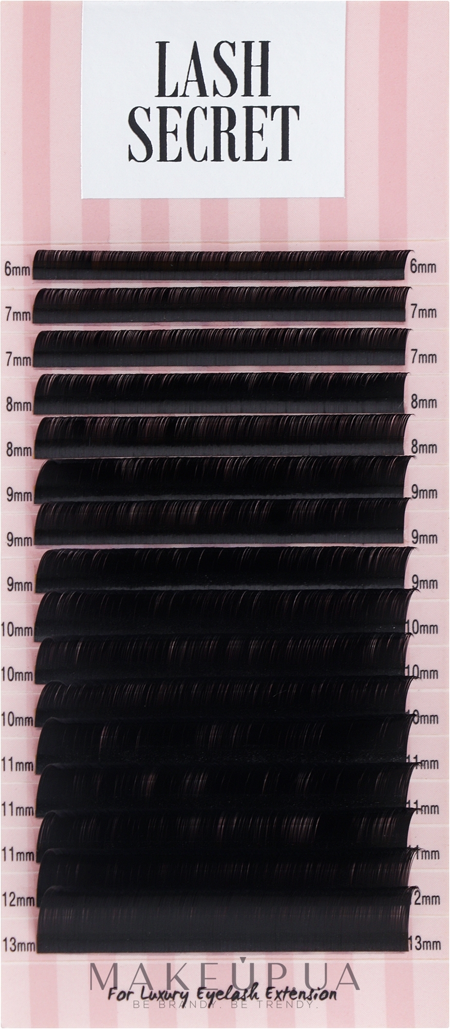 Накладные ресницы, черные, 16 линий (mix, 0.07, C + , 6-13) - Lash Secret — фото 1уп