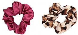 Резинки для волос тканевые FA-5863, красная и с леопардовым принтом - Donegal — фото N1