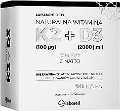 Парфумерія, косметика Харчова добавка "Вітамін K2 100 µg + D3 2000 j.m.", в капсулах - Laborell