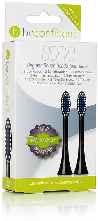 Сменные насадки для электрических зубных щеток, черные, 2 шт. - Beconfident Sonic Regular Brush Heads Black 2 Units — фото N1