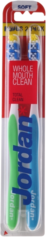 Зубна щітка "Total Clean", зелена+блакитна - Jordan Total Clean Soft — фото N1
