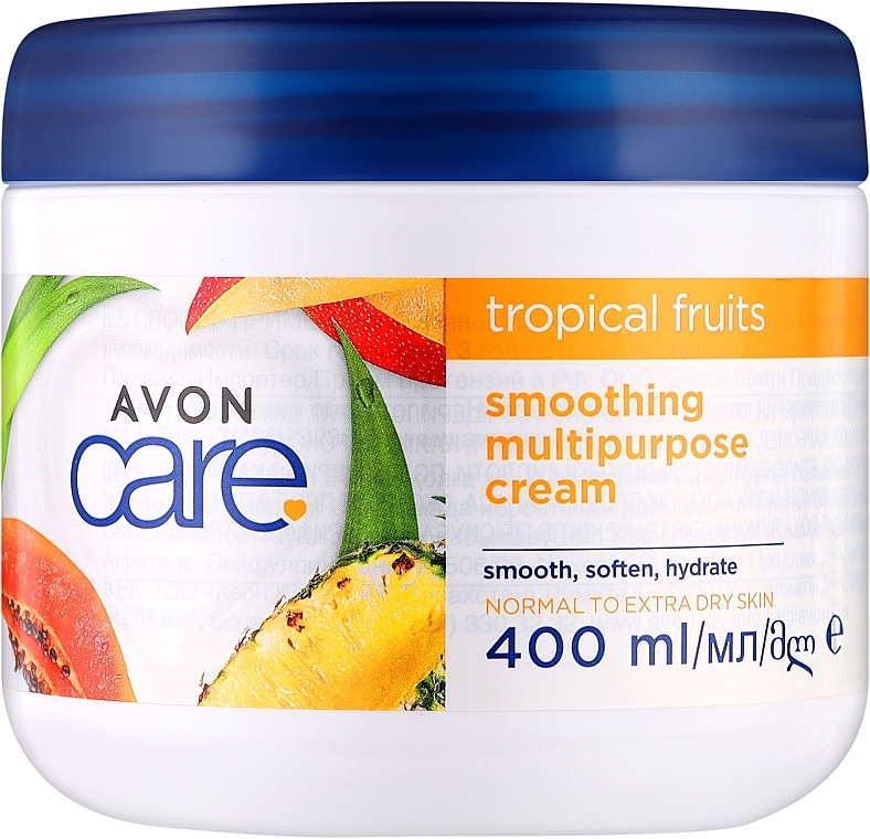 Мультифункціональний крем для обличчя, рук і тіла з екстрактами фруктів - Avon Care Smoothing Multipurpose Cream Tropical Fruits — фото N1