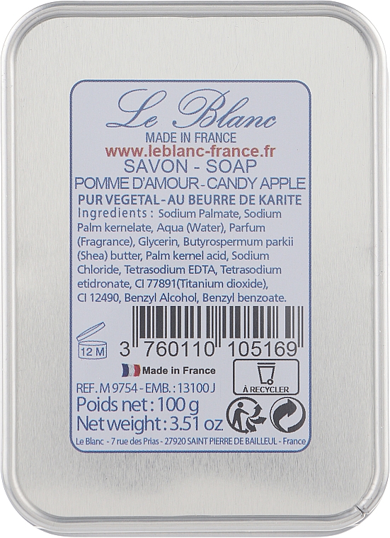 Натуральне мило в жерстяній упаковці "Яблуко кохання" - Le Blanc Candy Apple Soap — фото N3