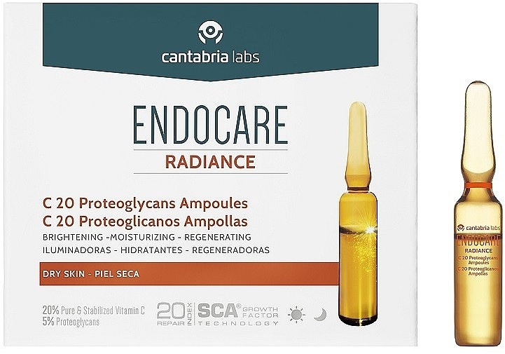Ампули для обличчя з вітаміном С для сухої шкіри - Cantabria Labs Endocare C20 Proteoglycans Ampoules — фото N1