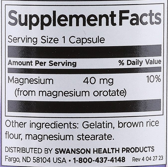 Мінеральна добавка "Магній оротат" 40 мг, 60 шт. - Swanson Ultra Magnesium Orotate — фото N3