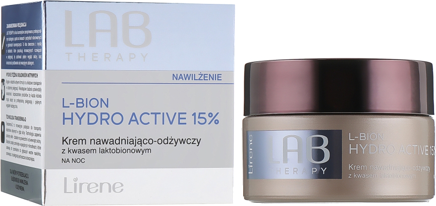 Зволожувальний живильний нічний крем для обличчя - Lirene Lab Therapy Moisture L-Bion Hydro Active 15% Cream