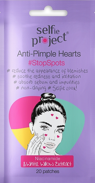 Патчі для обличчя проти плям - Selfie Project Anti-Pimples Hearts