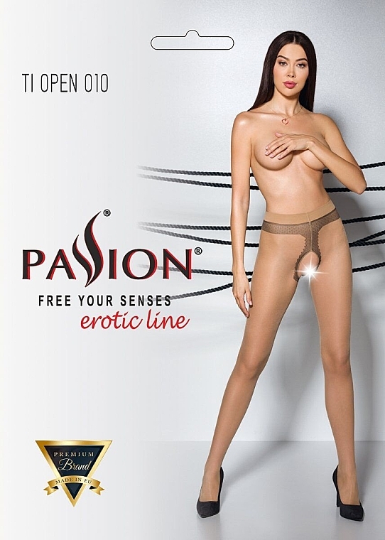 Колготки еротичні з вирізом Tiopen 010, 20 Den, beige - Passion — фото N1