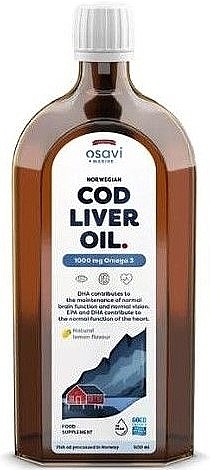 Харчова добавка у вигляді олії печінки тріски з ароматом лимона - Osavi Cod Liver Oil 1000mg Omega 3 — фото N1