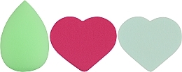 Набор спонжей для макияжа Beauty Blender, капля + 2 сердце, MIX (салатовый + светло-голубой + малиновый) - Puffic Fashion PF-229 — фото N1