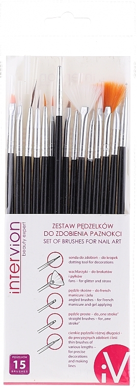 Inter-Vion - Набір пензлів для дизайну нігтів, 15 шт. — фото N1