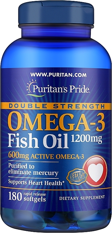 Омега-3, 1200 мг - Puritan's Pride Double Strength Omega-3 Fish Oil 1200mg/600mg Softgels — фото N1