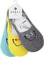 Парфумерія, косметика Низькі жіночі шкарпетки, 3 пари, сірі + жовті + м'ятні - Moraj