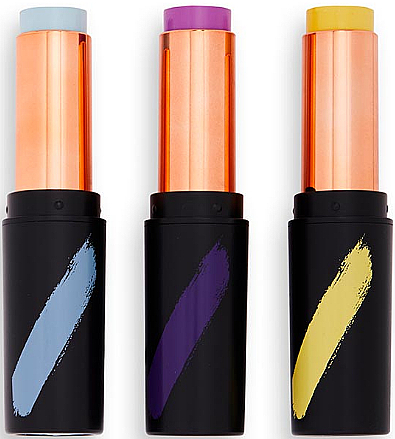 Набір стіків для макіяжу - Makeup Revolution Creator Fast Base Paint Stick Set Light Blue, Purple & Yellow — фото N2