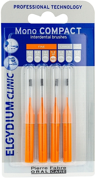 Щітка міжзубна, помаранчева, 4 шт. - Elgydium Clinic Brushes Mono Compact Orange 1,2mm — фото N2