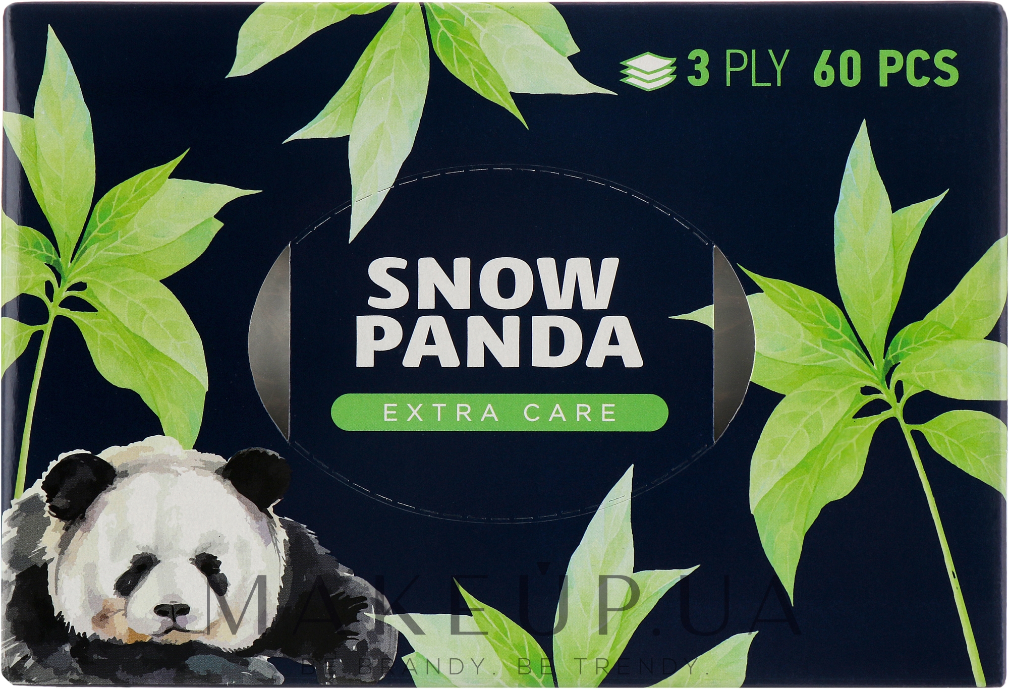 Серветки паперові тришарові в коробці "Extra Care" 60 шт., темно-синя упаковка - Сніжна Панда — фото 60шт
