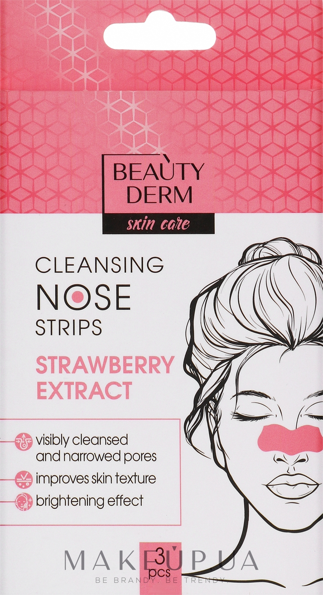 Очищуючі смужки для носу з екстрактом полуниці - Beauty Derm Cleansing Nose Strips — фото 3шт