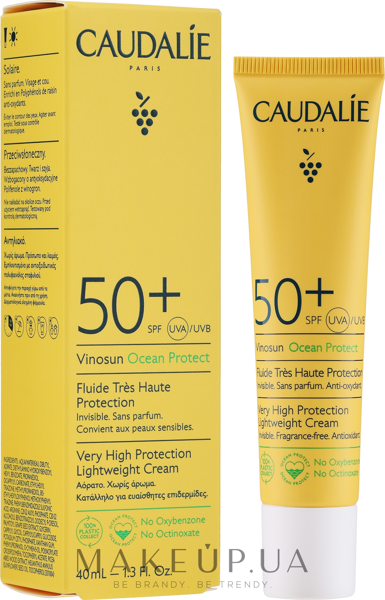 Легкий солнцезащитный крем для лица - Caudalie Vinosun Protect Very High Lightweight Cream SPF 50+ — фото 40ml