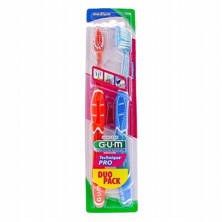 Зубна щітка середня "Technique Pro", помаранчева/блакитна - G.U.M Duo Pack Medium Toothbrush — фото N1