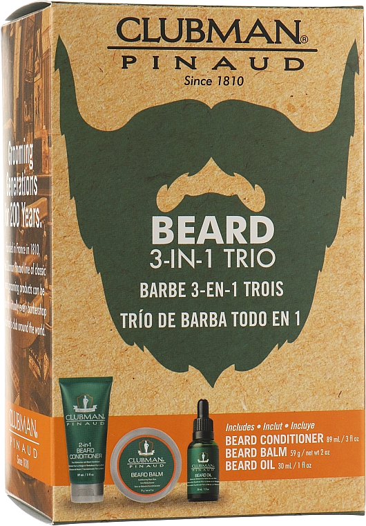 Набор - Clubman Pinaud Beard 3 In 1 Trio (beard/cond/89ml + beard/balm/59g + beard/oli/30ml) — фото N1