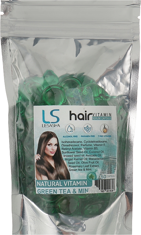 Тайские капсулы для волос с зеленым чаем и мятой - Lesasha Hair Serum Vitamin Green Tea & Mint — фото N5