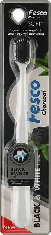 Зубна щітка мʼяка, біла - Fesco Black and White Series Soft — фото N1