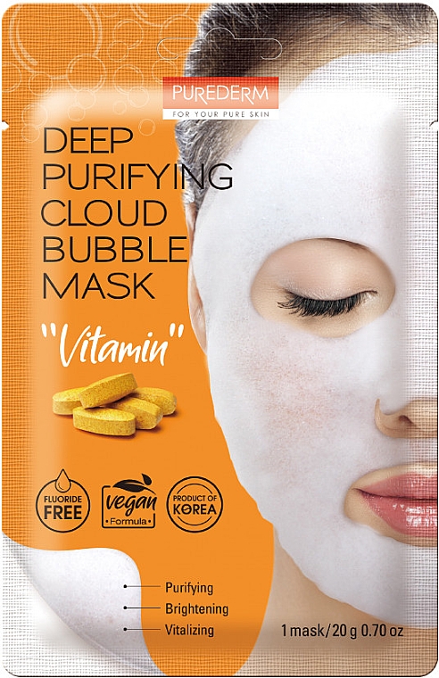 Бульбашкова маска для обличчя з вітамінами - Purederm Deep Purifying Cloud Bubble Mask Vitamin — фото N1