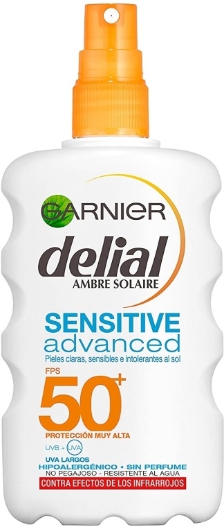 Сонцезахисний спрей для чутливої шкіри - Garnier Delial Ambre Solaire Advanced Sensitive Sunscreen Spray SPF50 — фото N1