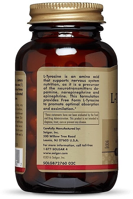 Амінокислота "L-тірозин", 500 мг - Solgar L-Tyrosine — фото N3